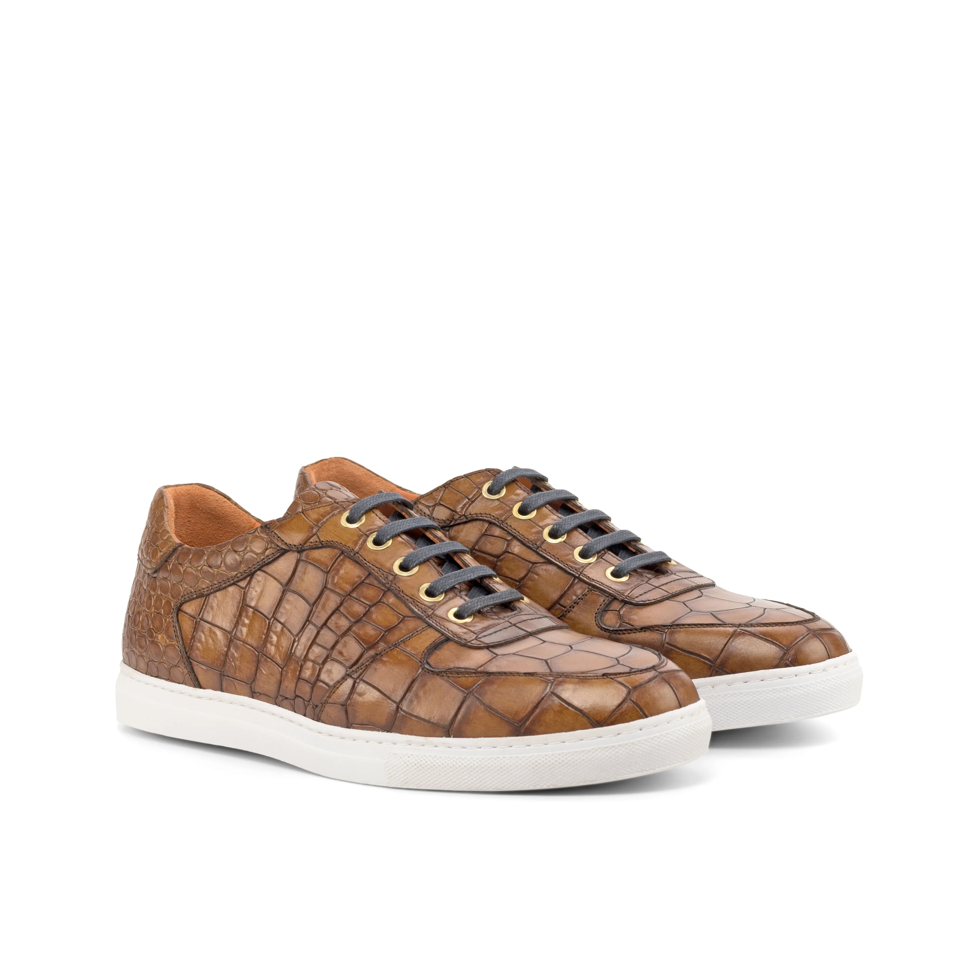 Brown Croco Leather Low-Top Sneakers Good resilience Energy Return System