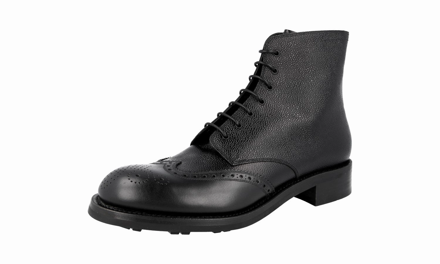 Work-Ready Look Party Ready Prada Men's Black welt-sewn Leather Half-Boot 2TE103