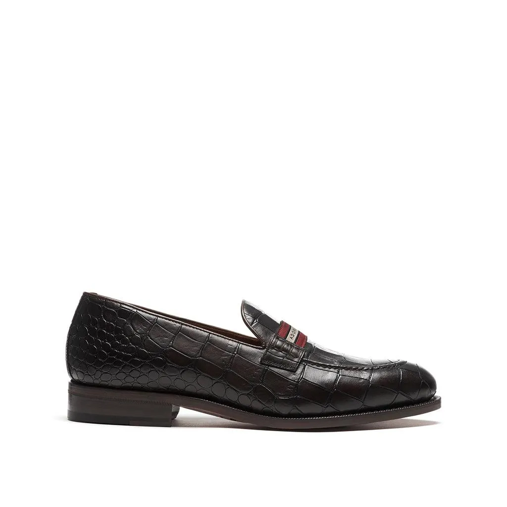 Dark Brown Croco Web Stripe Loafer Medium Heel Calm Walk