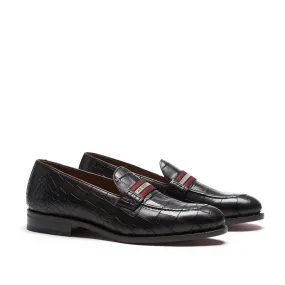Dark Brown Croco Web Stripe Loafer Travel Friendly