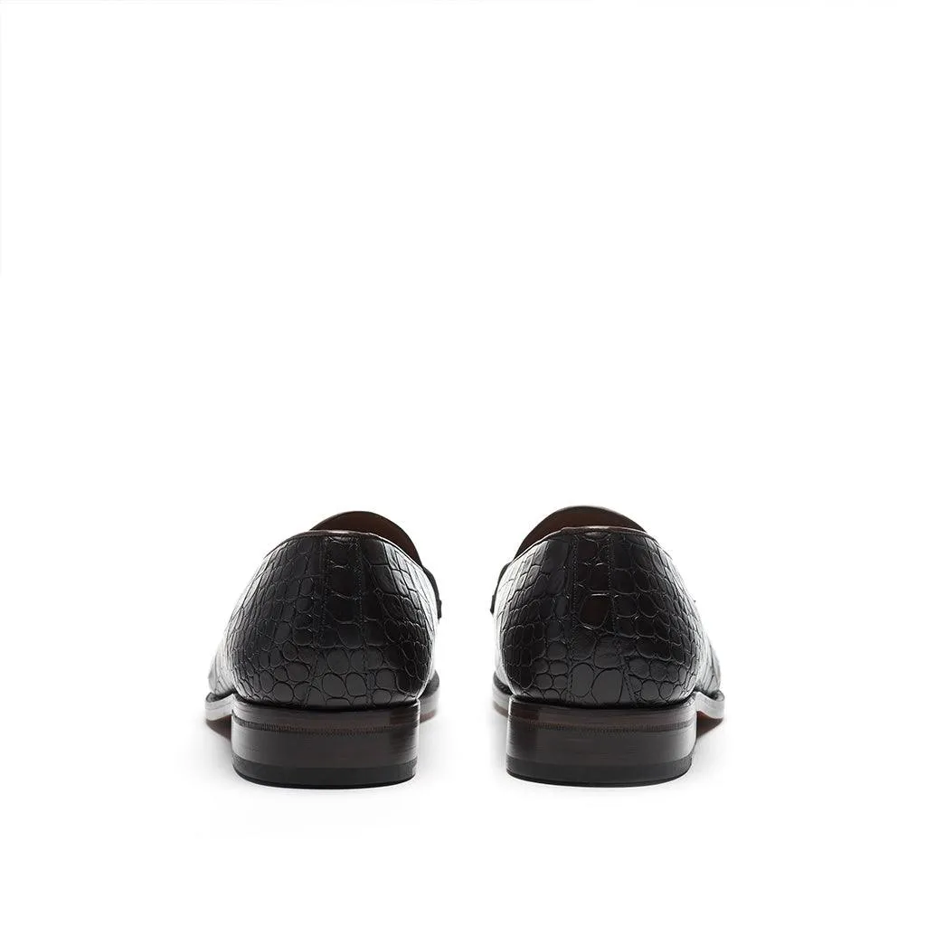 Dark Brown Croco Web Stripe Loafer Simple Layer