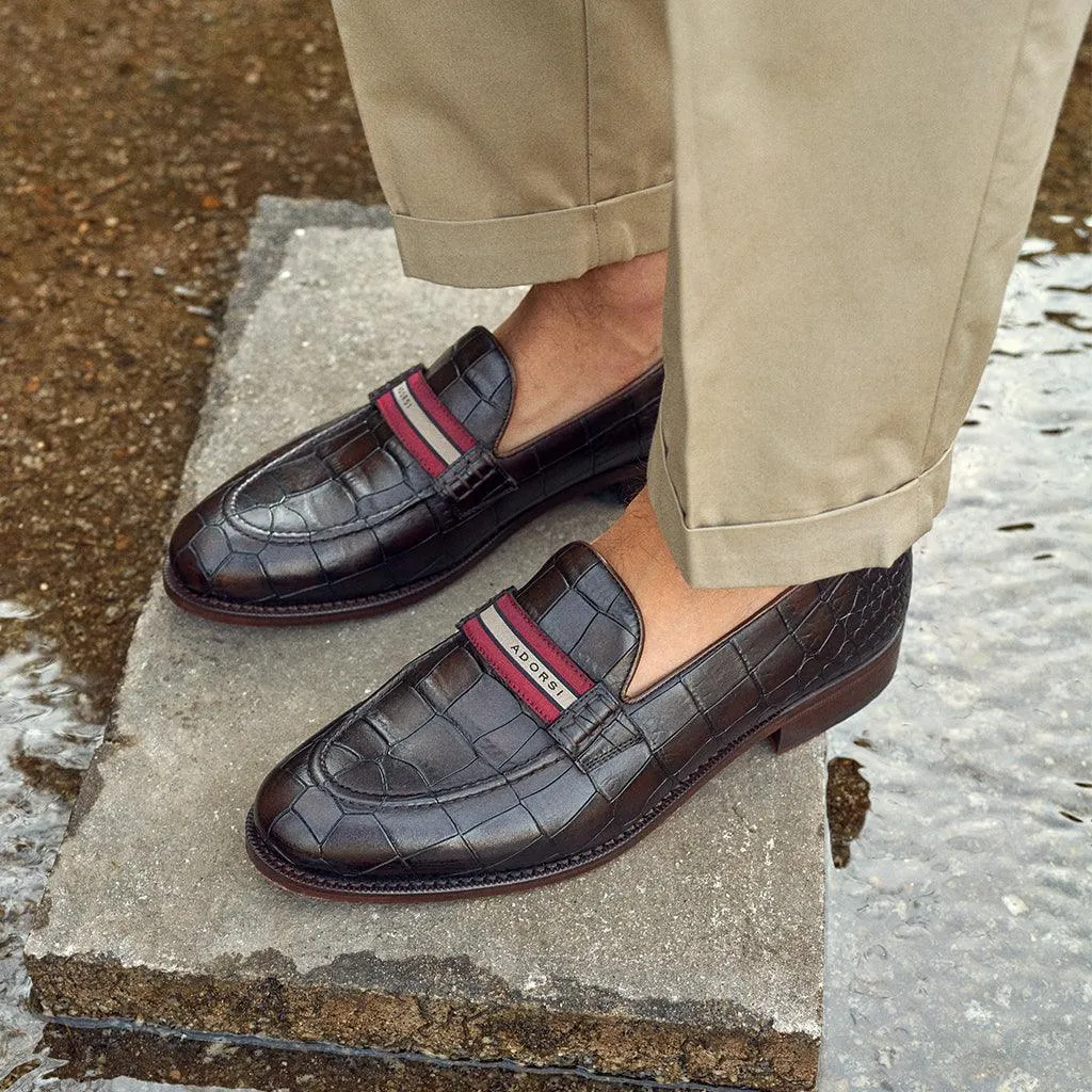 Dark Brown Croco Web Stripe Loafer Cool Steps