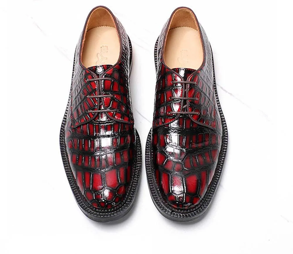 reliable shoes Crocodile Shoes Men's Crocodile Leather Shoes Lace Up Shoes Vintage Red