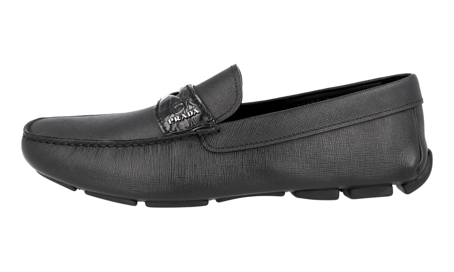 Heel Strong Prada Men's Black Saffiano Leather Penny Loafers 2DD151