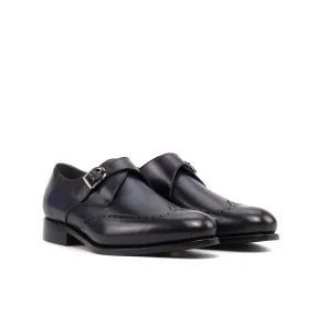 Navy Single Monk Strap Shoes Shiny Finish