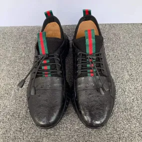 Crocodile Shoes Women's Ostirch Leather Lace-Up Sneakers Preppy Tone