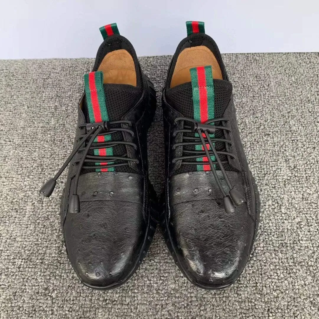 Crocodile Shoes Women's Ostirch Leather Lace-Up Sneakers Preppy Tone