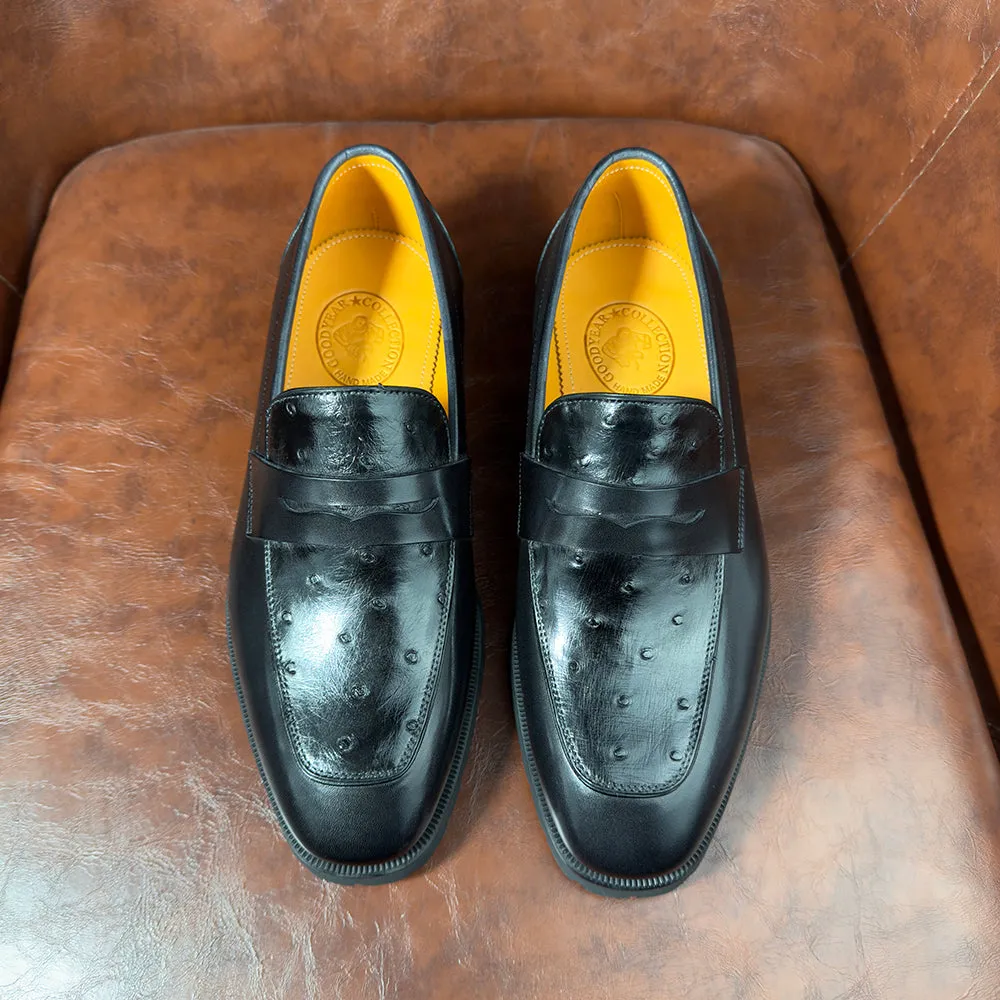 Ostrich Skin Leather Slip On Dress Shoes Event Light