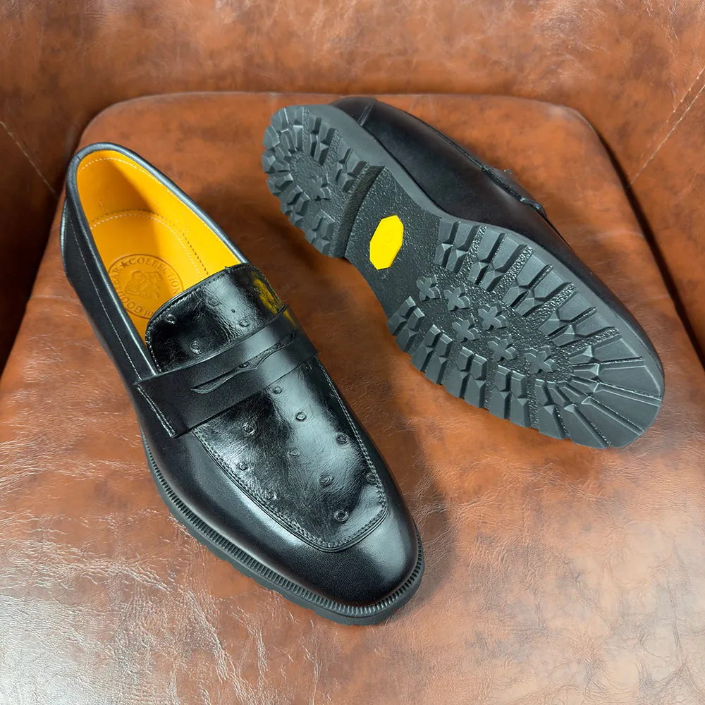 Ostrich Skin Leather Slip On Dress Shoes garden party