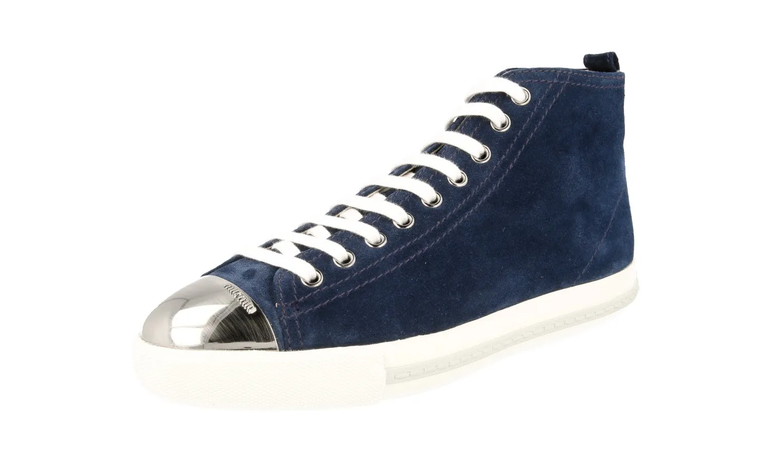 Miu Miu Women's Blue welt-sewn Leather Sneaker 5T9556 Soft Leather Finish