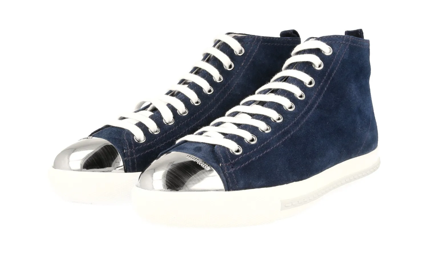 Miu Miu Women's Blue welt-sewn Leather Sneaker 5T9556 Bold piece