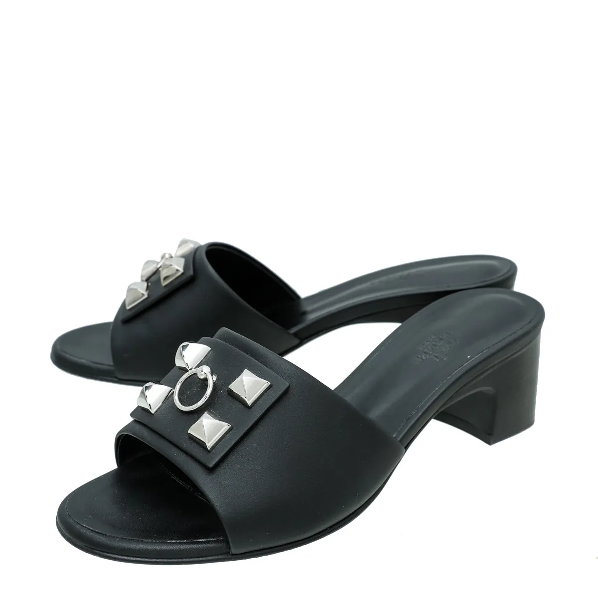Hermes Noir Dreamy Sandal 38.5 Camera Look Comfort Heel