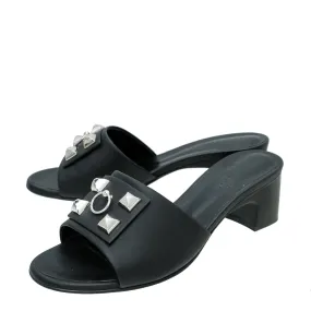 Hermes Noir Dreamy Sandal 38.5 Camera Look Comfort Heel