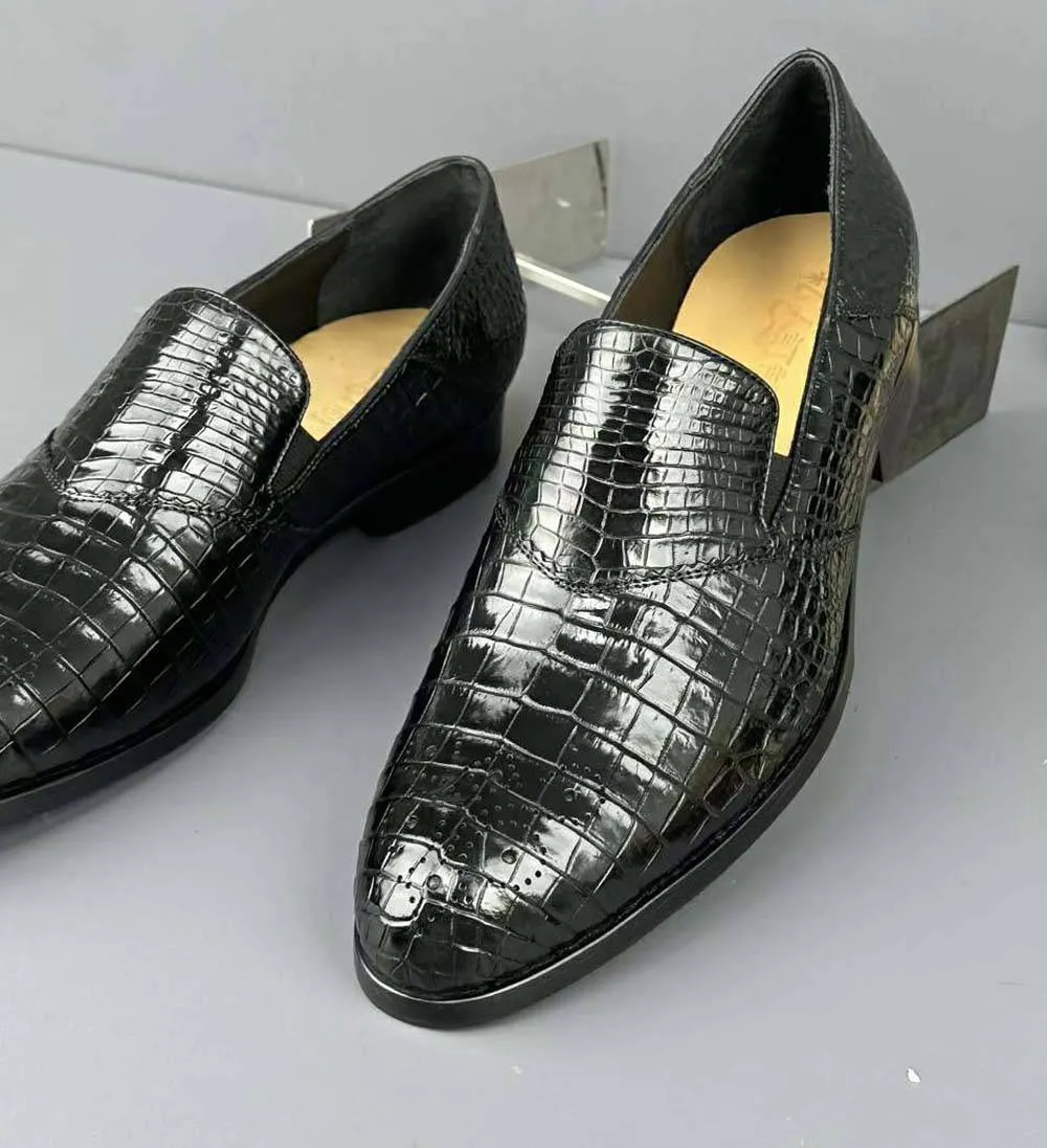 Crocodile Shoes Genuine Crocodile Skin Leather Classic Fashion Brogue Slip On Driving Loafers Village Mood Ship Mood
