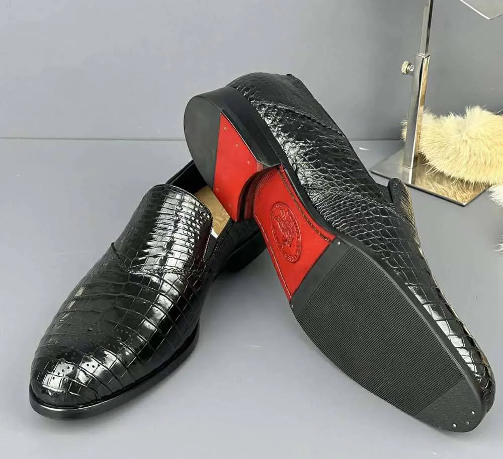 Recycle Safe Retro Vibe Crocodile Shoes Genuine Crocodile Skin Leather Classic Fashion Brogue Slip On Driving Loafers