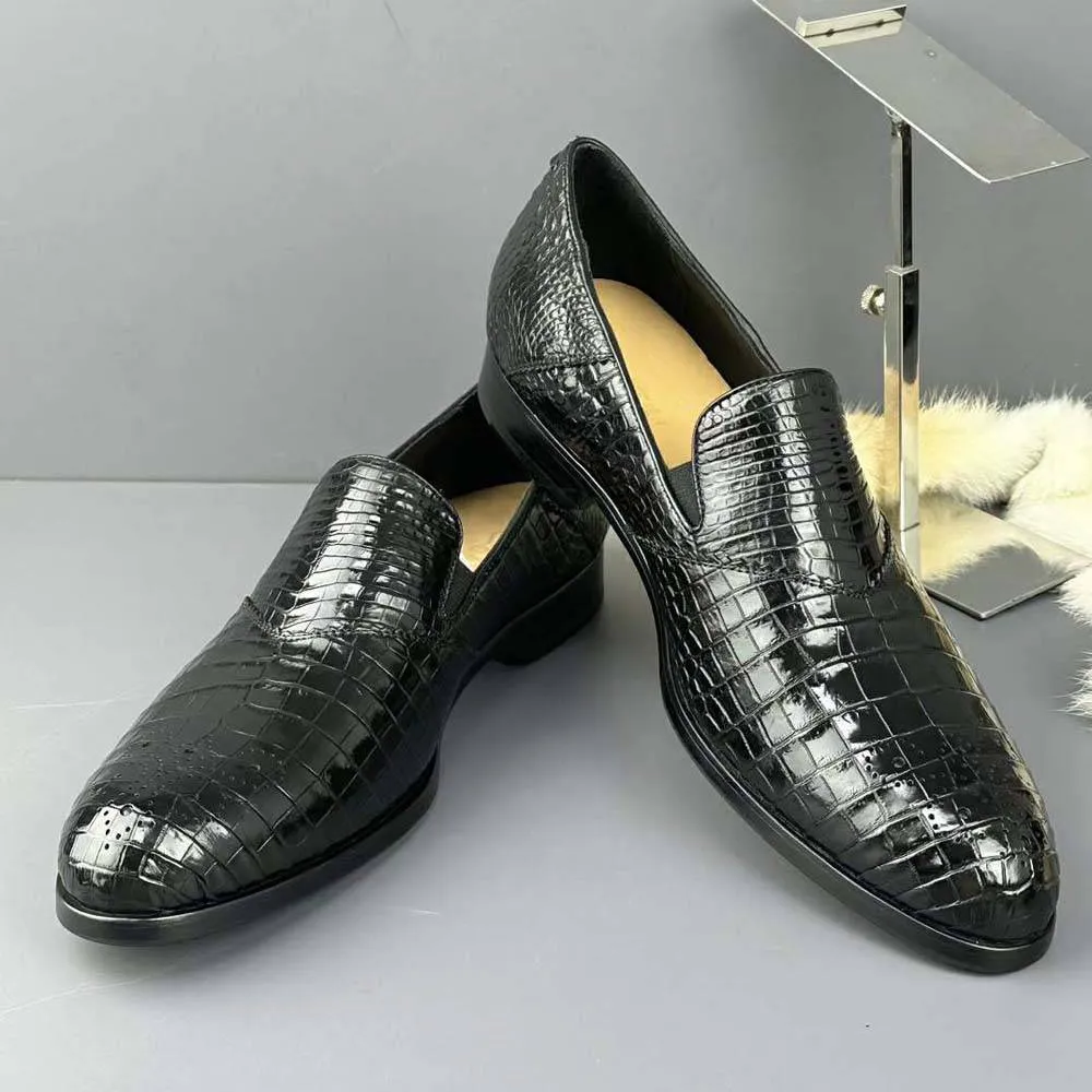 Crocodile Shoes Genuine Crocodile Skin Leather Classic Fashion Brogue Slip On Driving Loafers Travel Smart Design