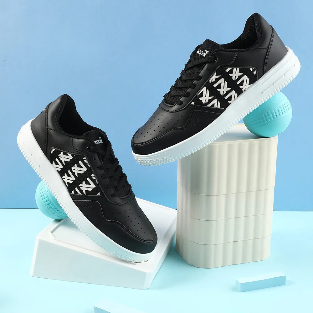 firm - midsole shoes evening - wear shoes Leap7x Black Casual Lacing Sneakers For Men SNOOKIS By Liberty