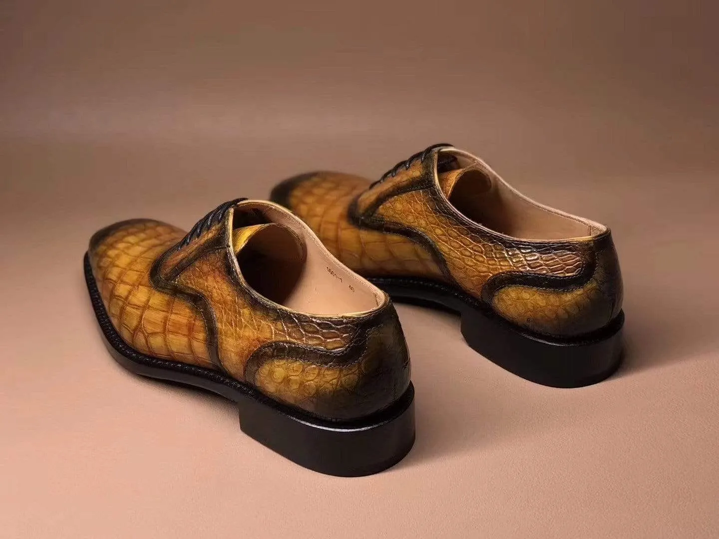 Long Wear Crocodile Shoes Tan Crocodile Leather Lace Up Shoes