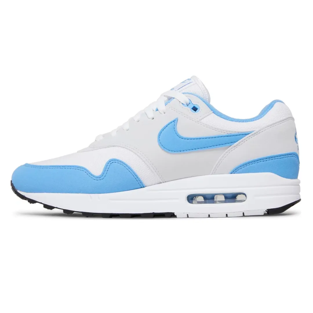 comfortable shoe feel Narrow - footed Mens Nike Air Max 1 White/University Blue