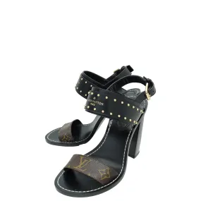 Louis Vuitton Monogram Black Nomad Studded Sandal 37 Daily Comfort
