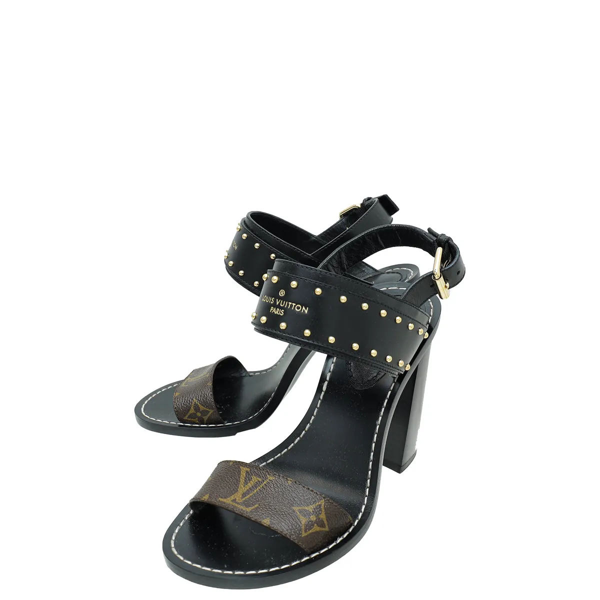 Louis Vuitton Monogram Black Nomad Studded Sandal 37 Daily Comfort