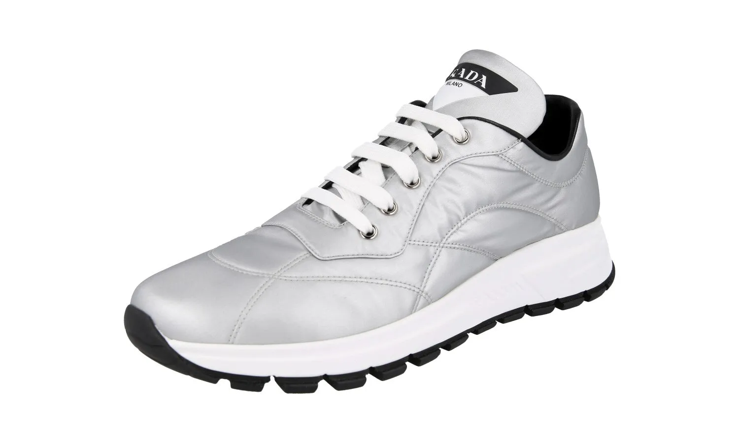 High   Quality Reinforced Toe Guard Prada Women's Silver Prax01 Sneaker 1E245L