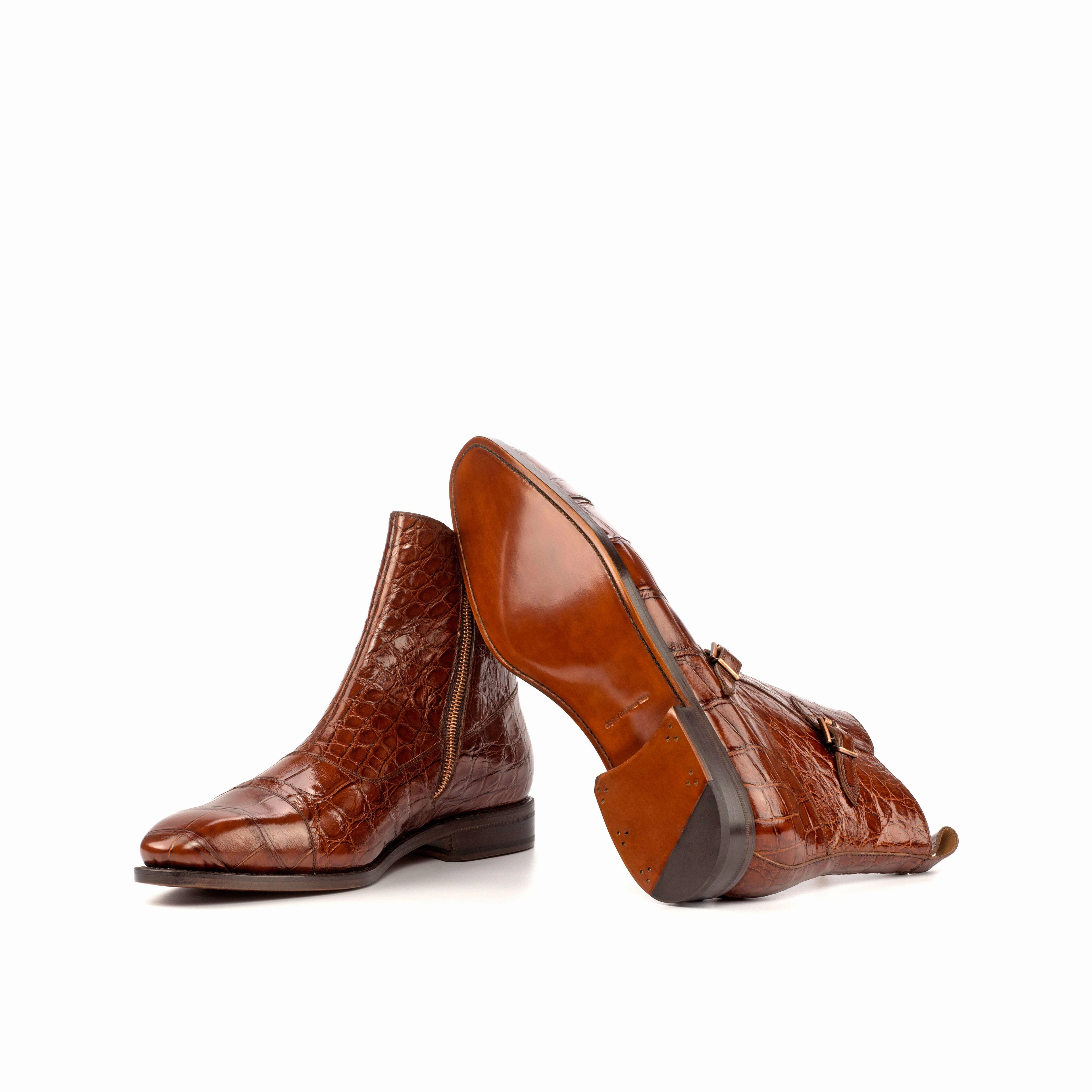 Medium Brown Alligator Double Monk Boots Low Profile Comfort Seeker