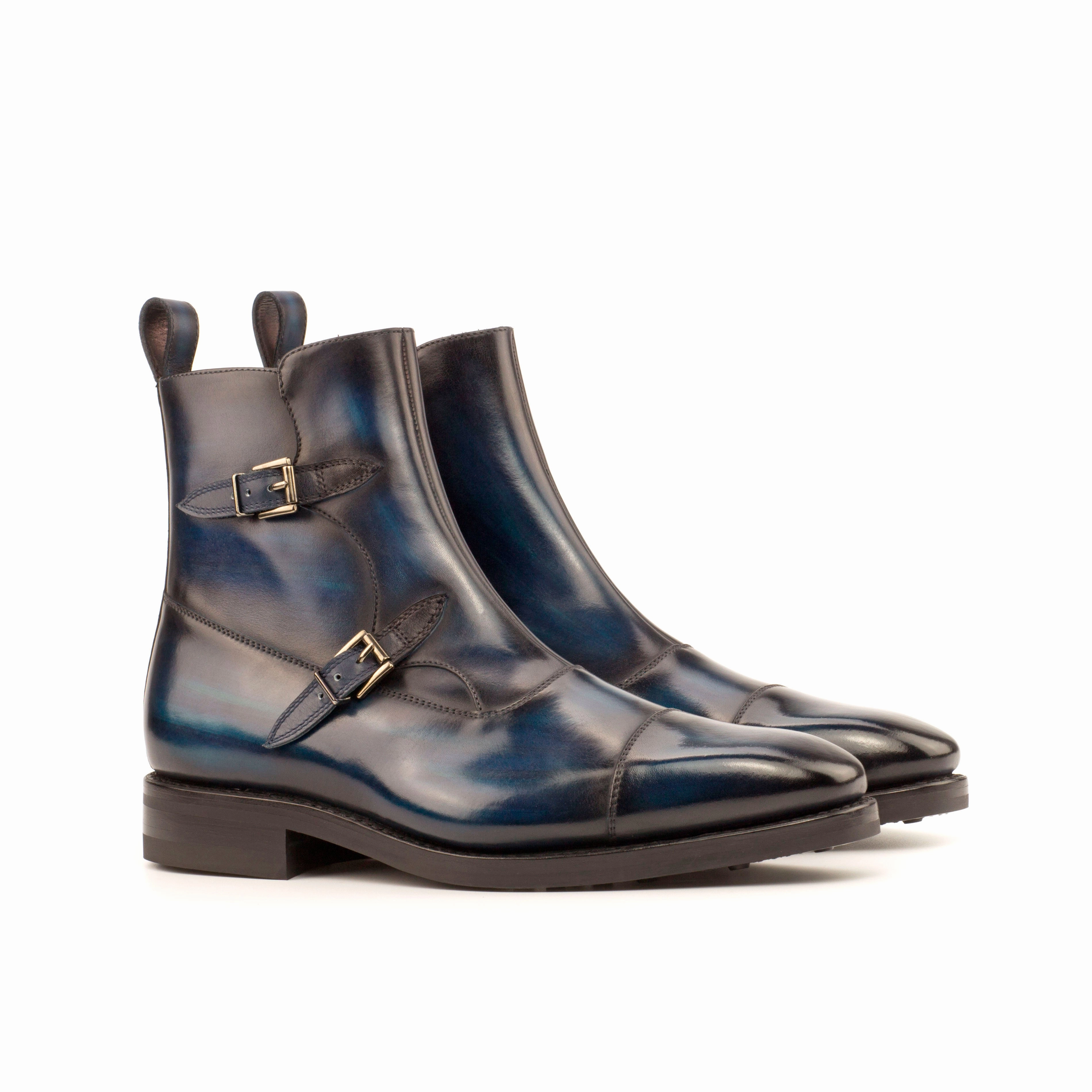 Navy Patina Leather Double-Monk Boots Fast Step