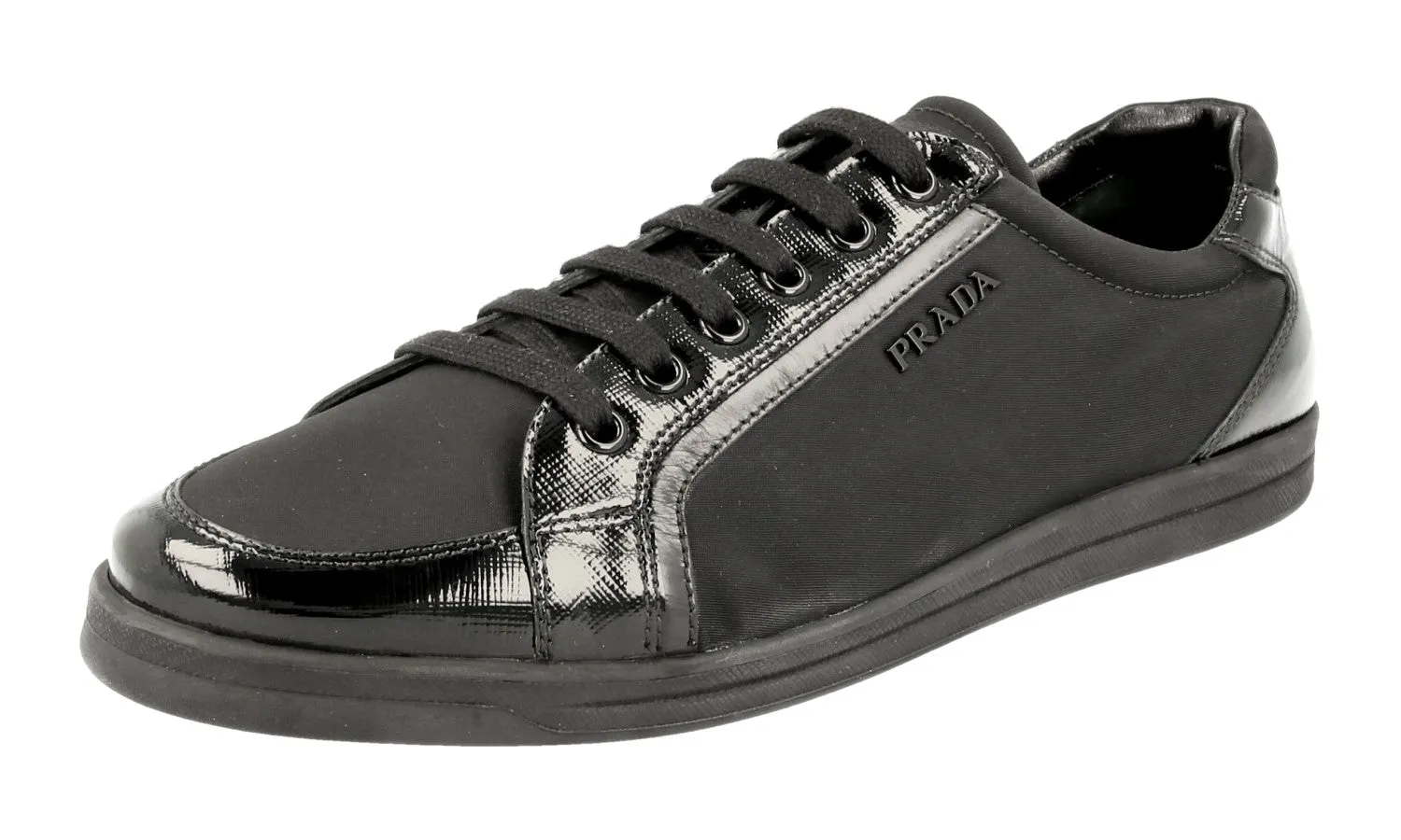 Prada Women's Black Saffiano Leather Sneaker 3E5892 Sock Liner Tech