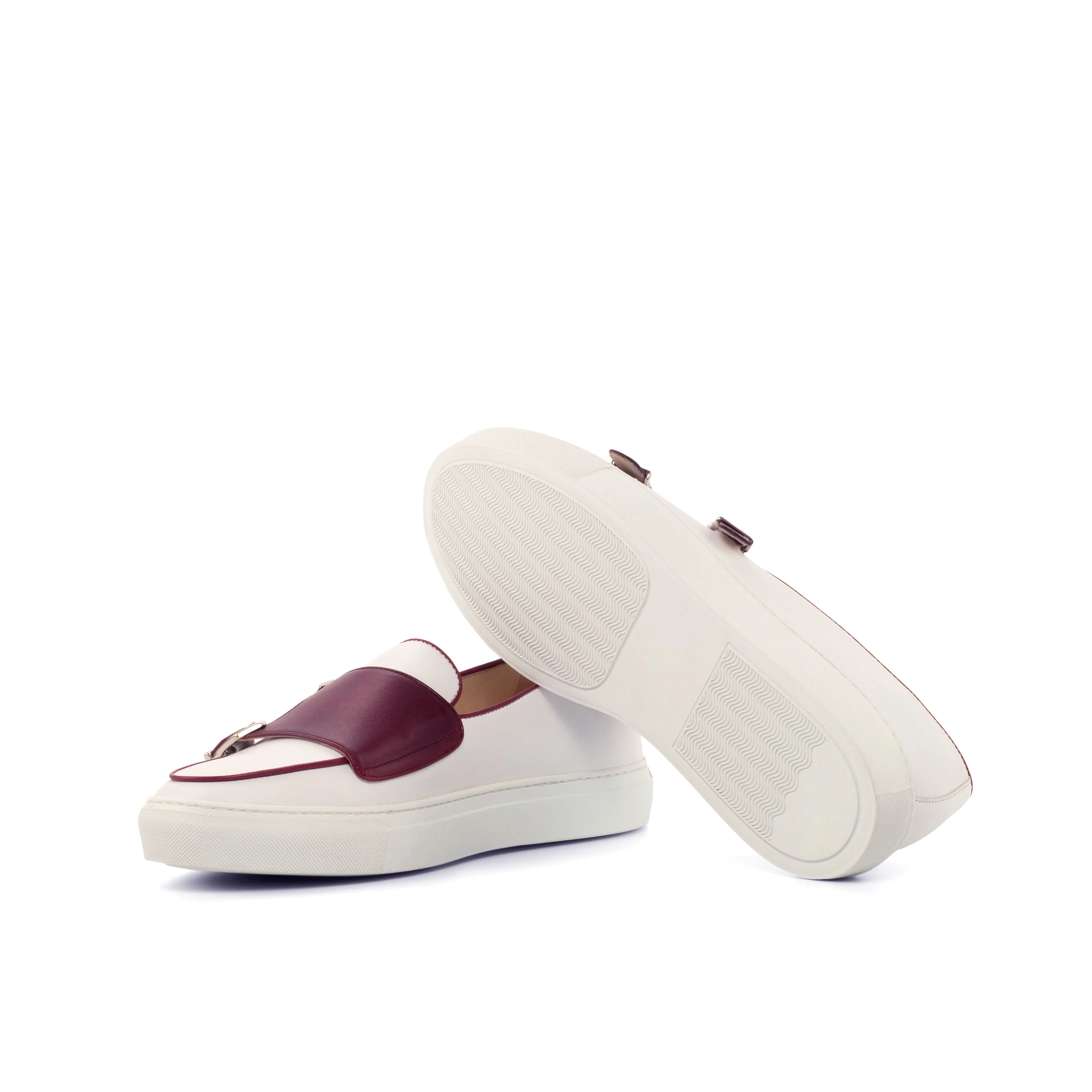 heel - cup insoles White & Burgundy Nappa Double-Monk Sneakers