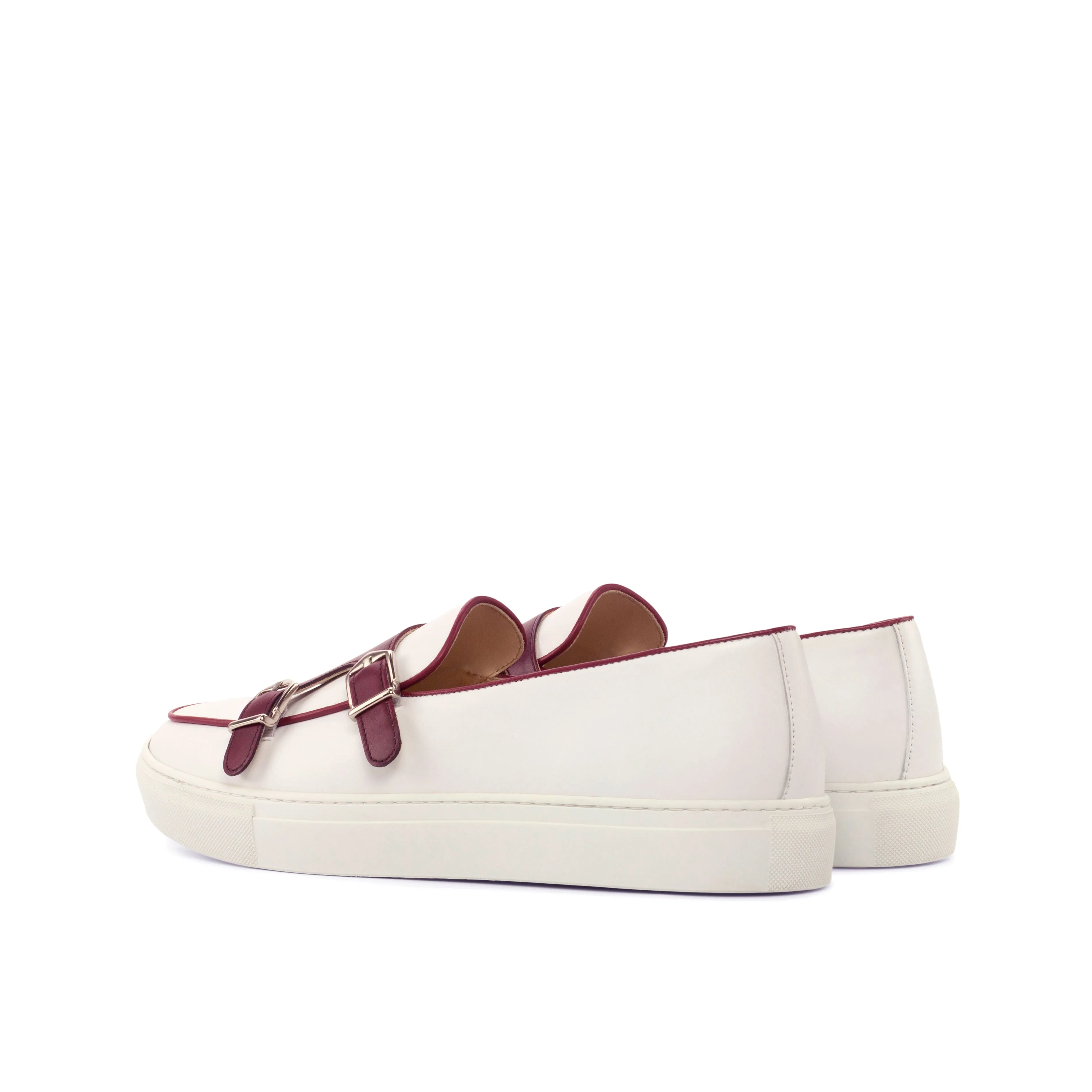 White & Burgundy Nappa Double-Monk Sneakers ElasticLaces