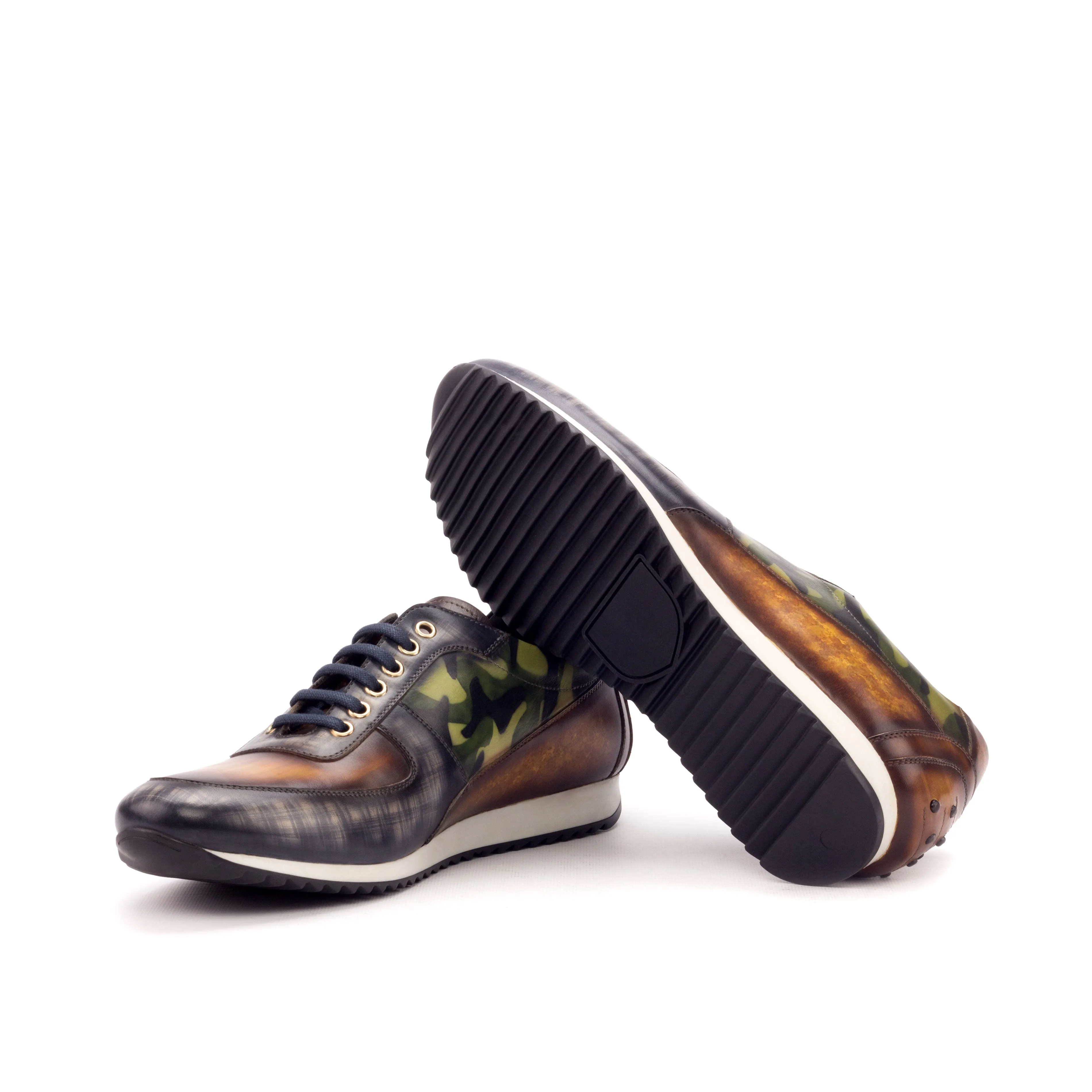 Multi-Patterned Patina Trainer Sneakers Bold Details