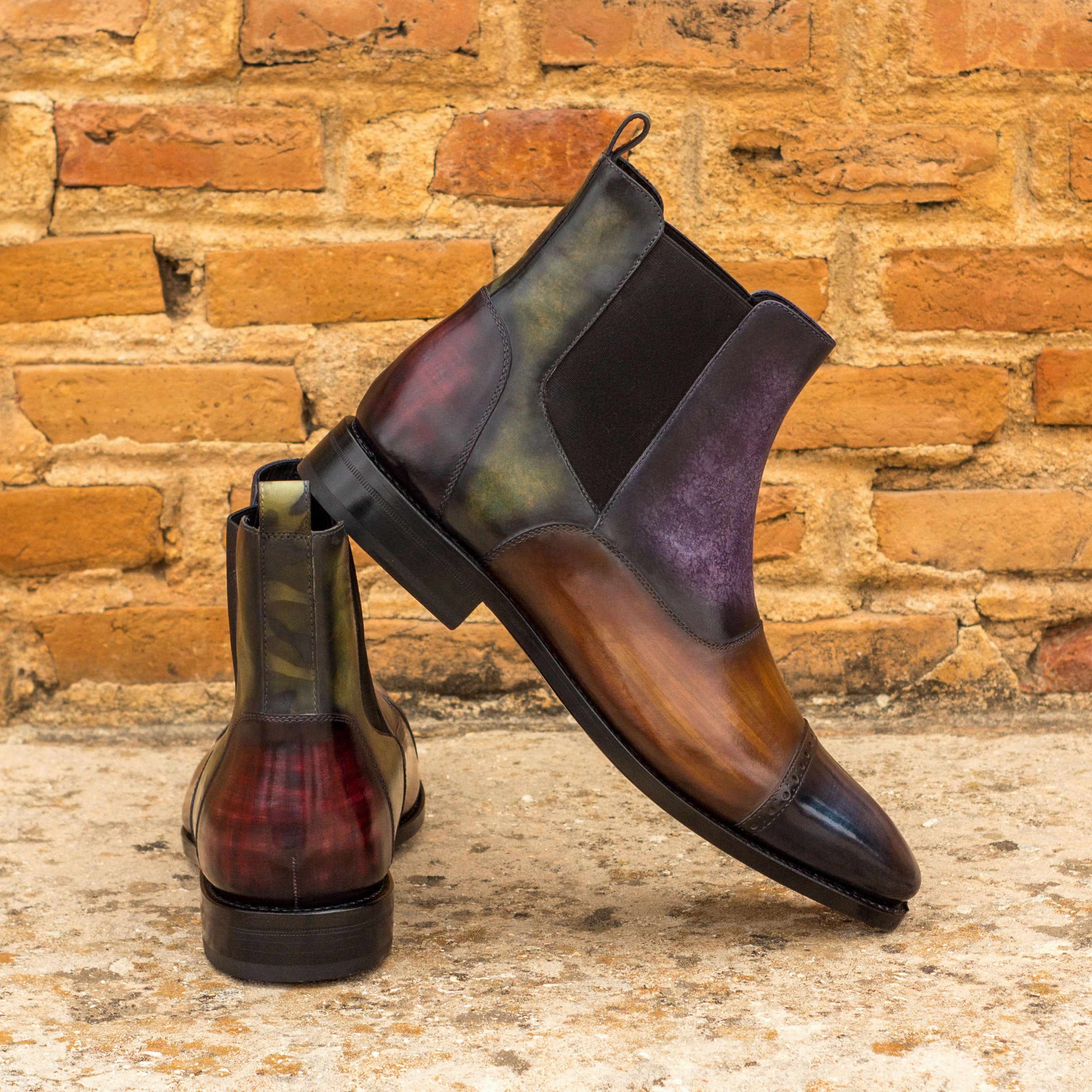 Weather resistant Multi-Patterned Patina Chelsea Boots
