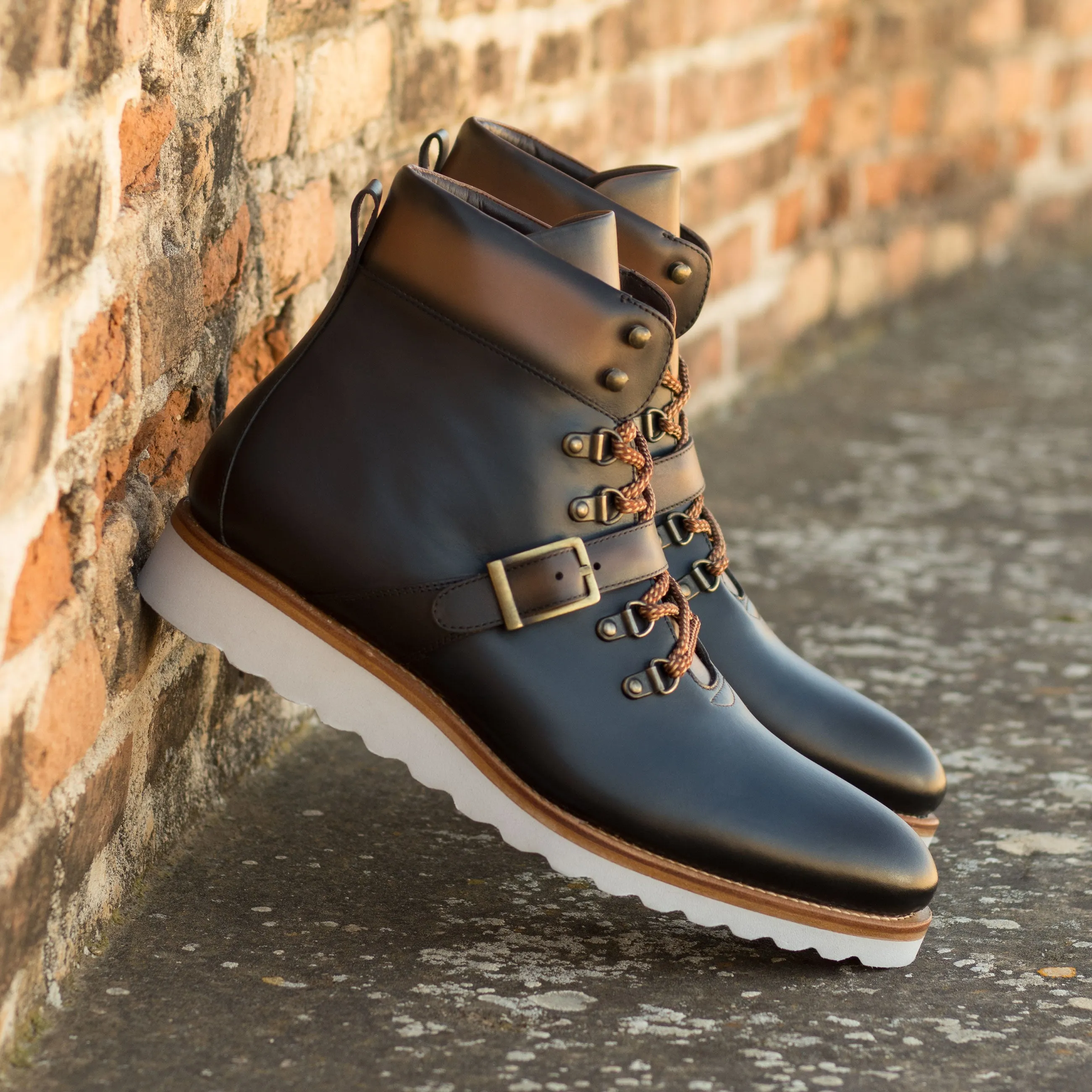 Everyday Routine Navy & Brown Calf Hiking Wedge Boots