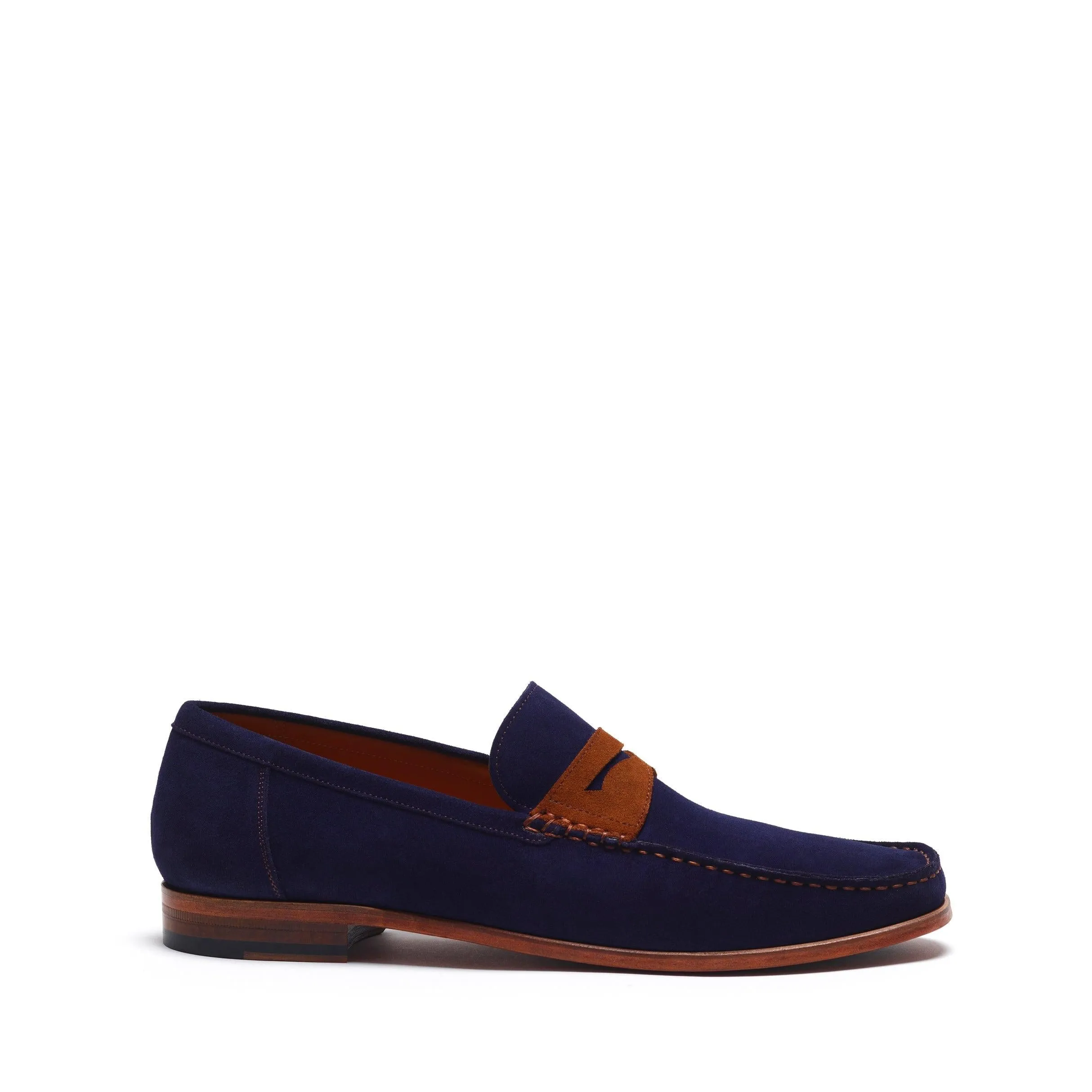 Firm Path Walk Neat Navy & Brown Suede Penny Moccasin Loafer
