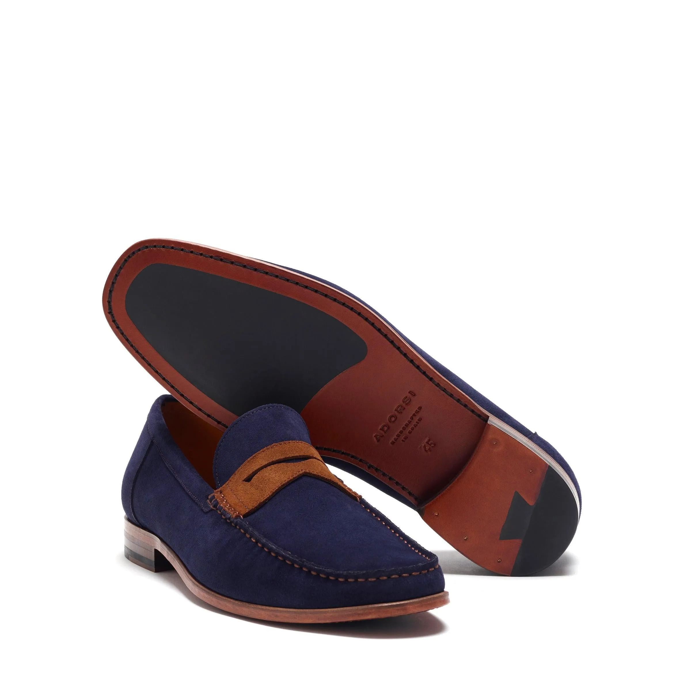 Celebrate Night Daily Glow Navy & Brown Suede Penny Moccasin Loafer Mobile Comfort