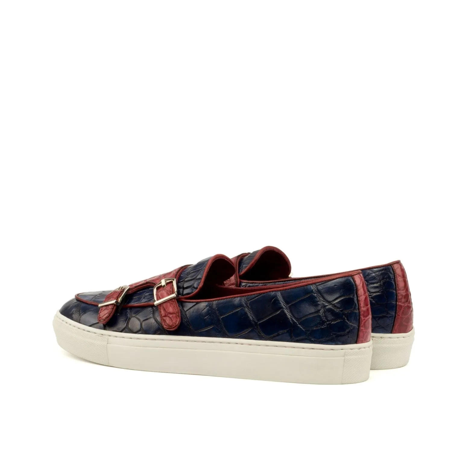 Navy & Red Alligator Double-Monk Sneakers Smart Look Long Lasting