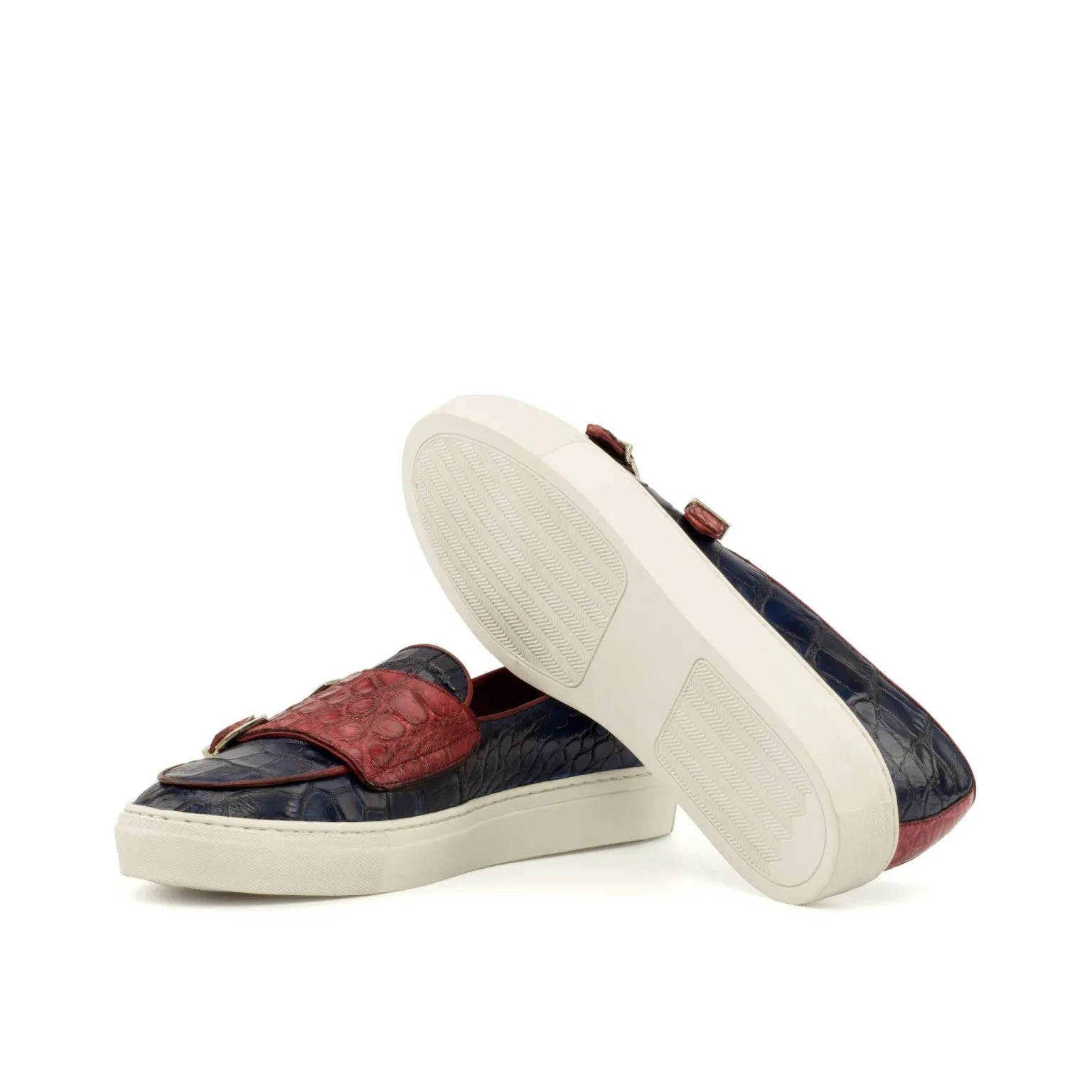 High Comfort Easy Travel Navy & Red Alligator Double-Monk Sneakers