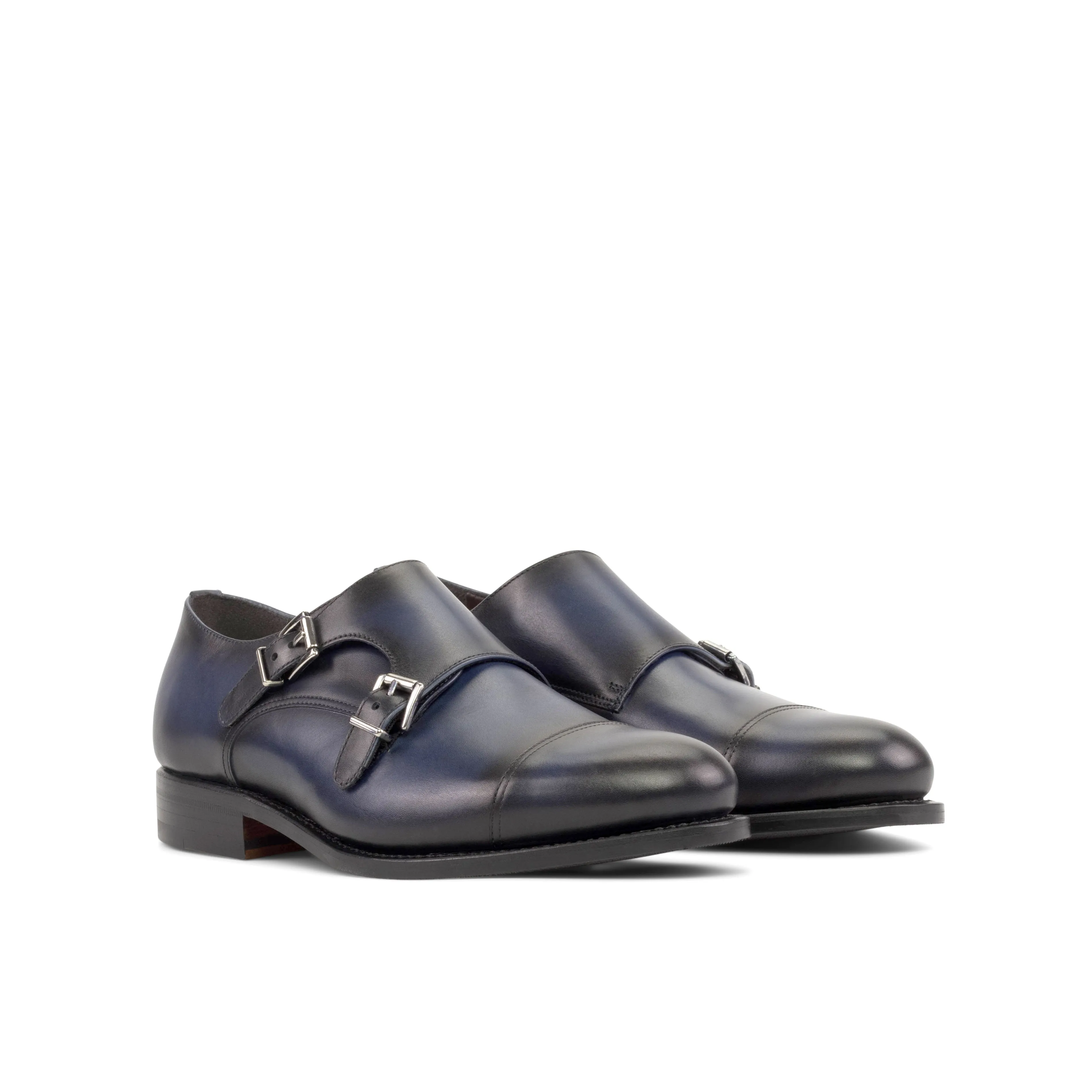 Navy Blue Double Monk Shoes Busy Day