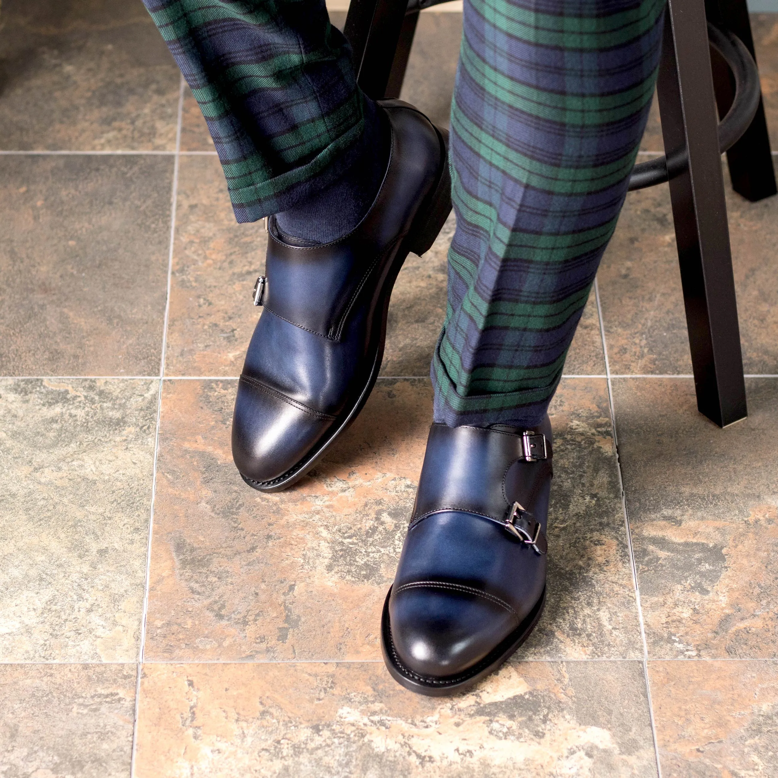 Daily Style Navy Blue Double Monk Shoes