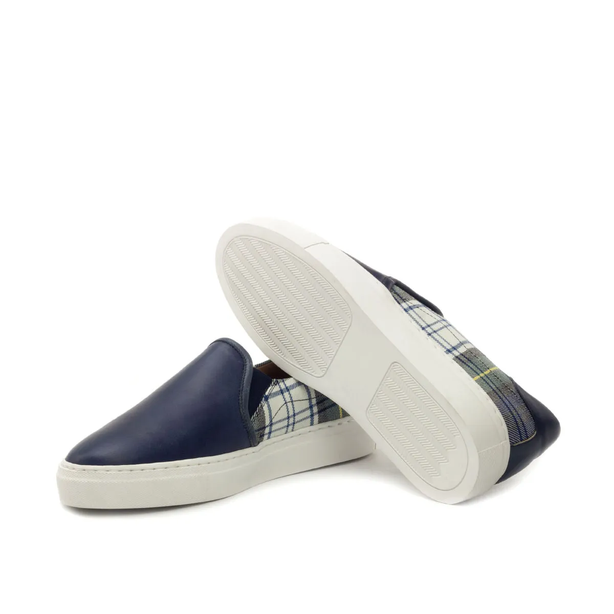 Navy Calf & Tartan Fabric Slip-on Sneakers Cushioning Pods