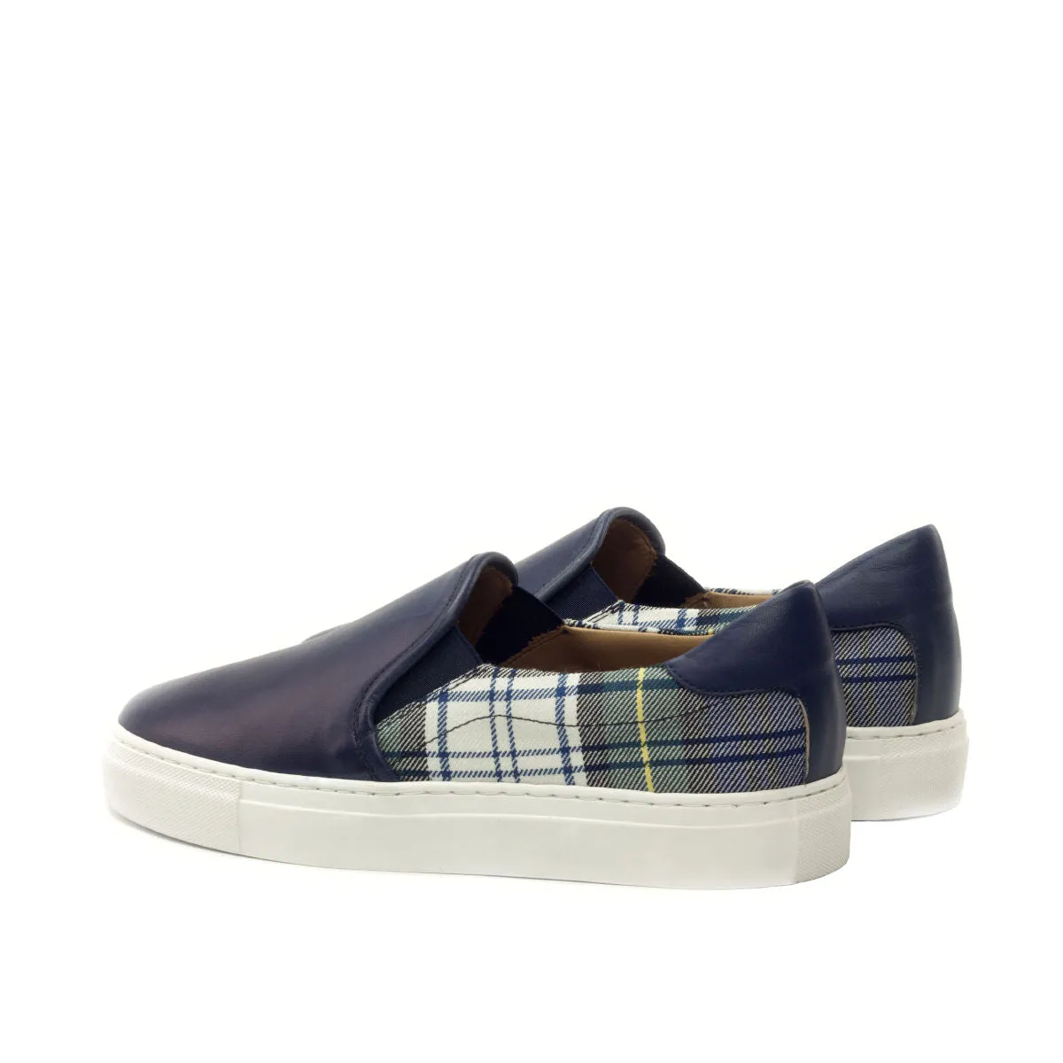 Navy Calf & Tartan Fabric Slip-on Sneakers carbon - fiber - feature shoes Quick Fit