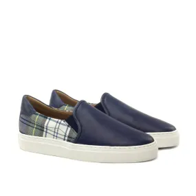 Good elasticity Navy Calf & Tartan Fabric Slip-on Sneakers