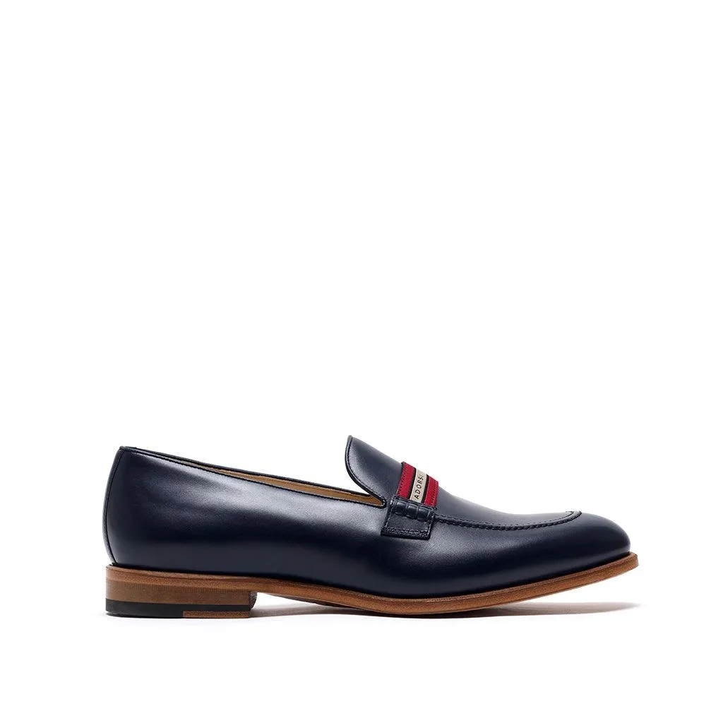 Sole Firm Navy Calf Web Stripe Loafer