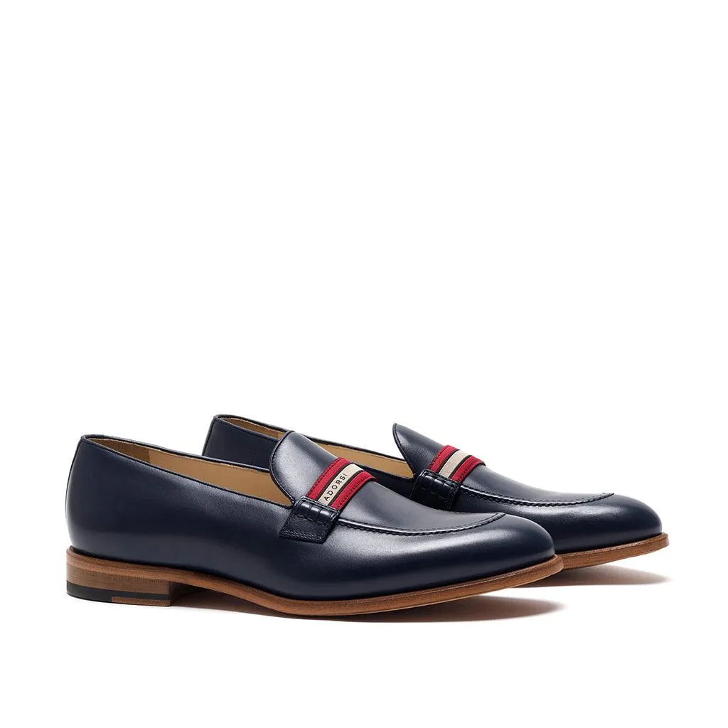 Clean Path Open Air Navy Calf Web Stripe Loafer