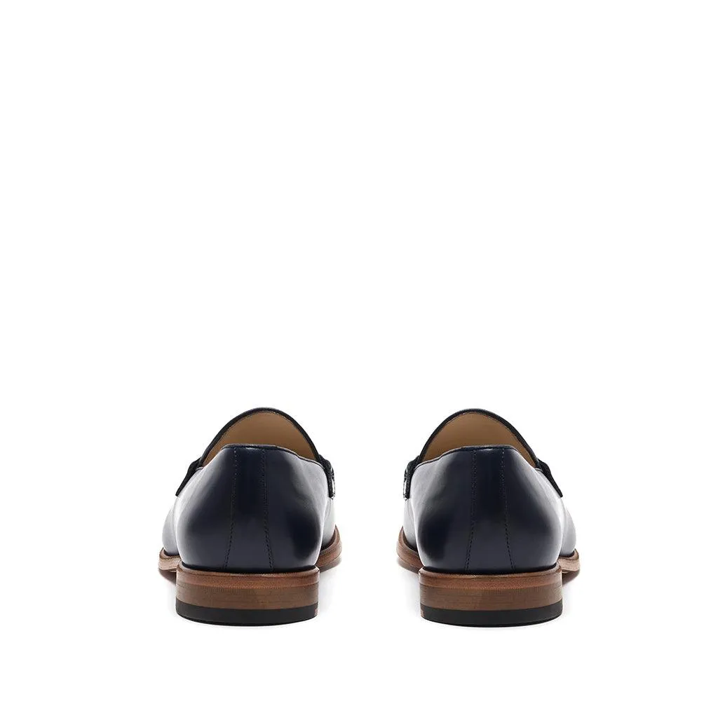 Navy Calf Web Stripe Loafer Wide Base