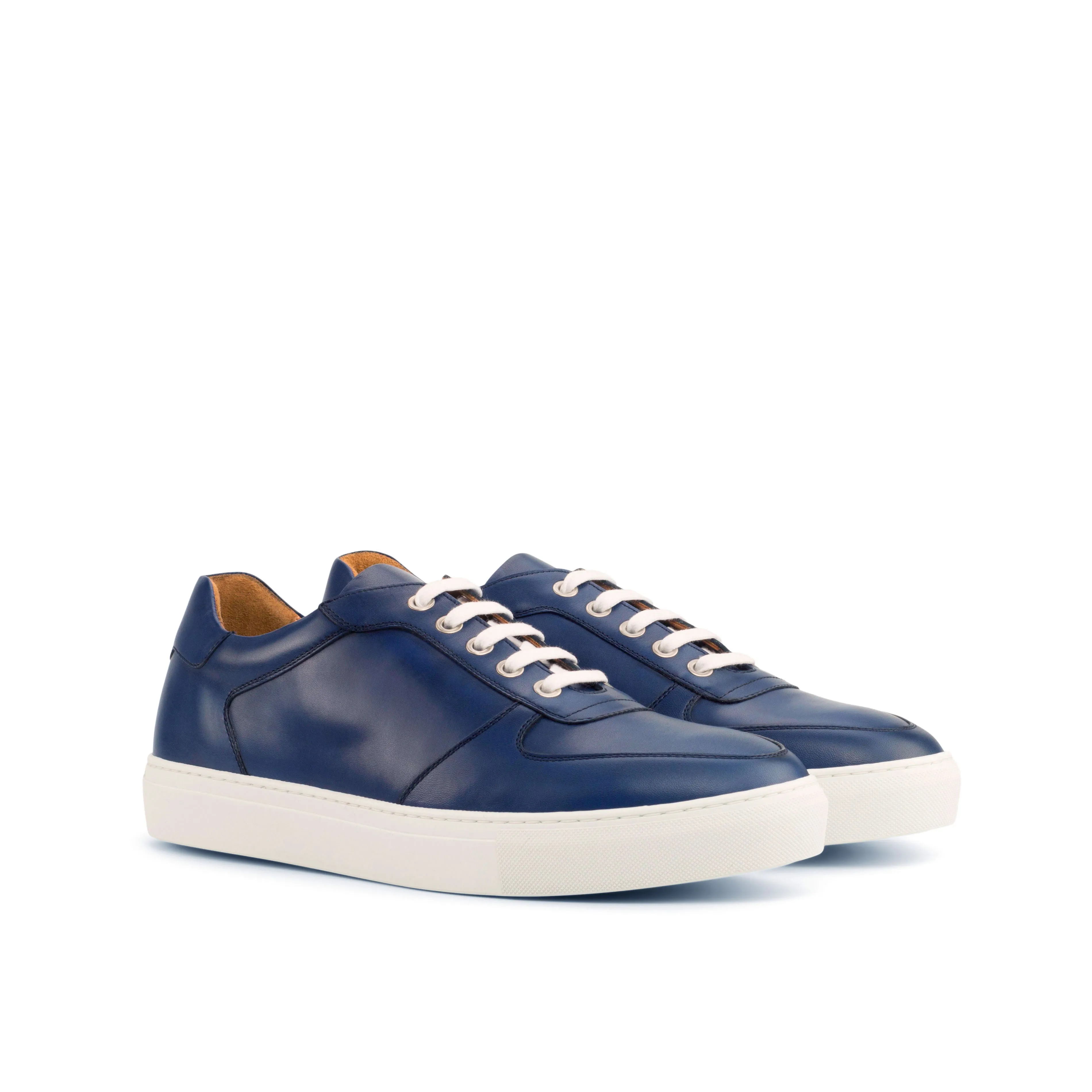 shock - absorbing Navy Painted Calf Low-Top Sneakers