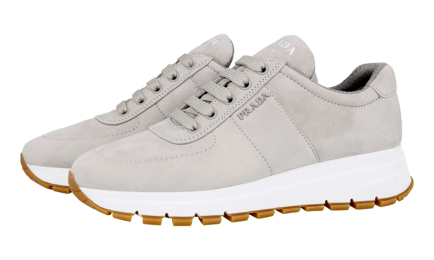 Prada Women's Grey Leather Prax01 Sneaker 1E553L Sneaker Fashion High Top Support