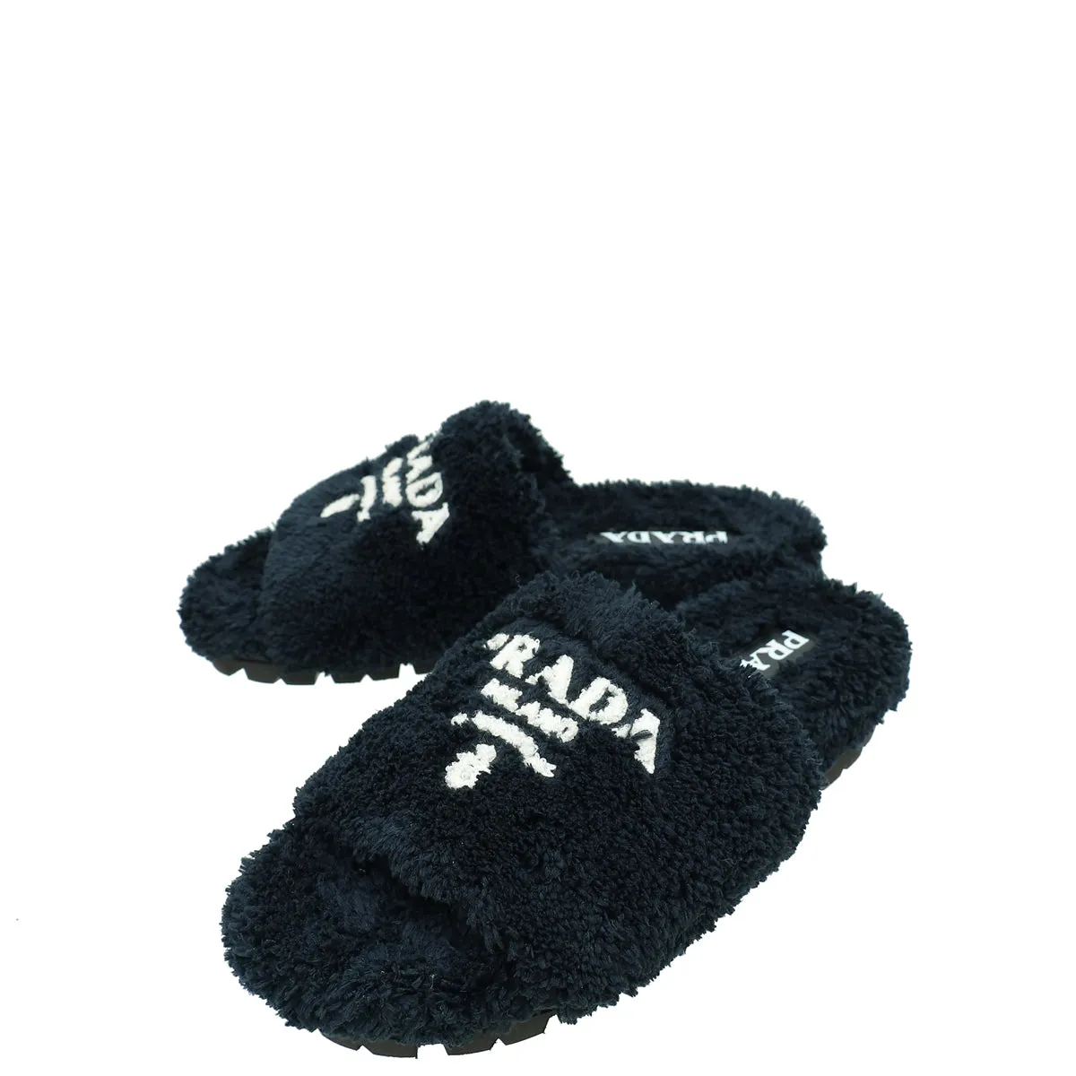 Ice Grip Planet Mood Prada Black Terry Cloth Slides 36