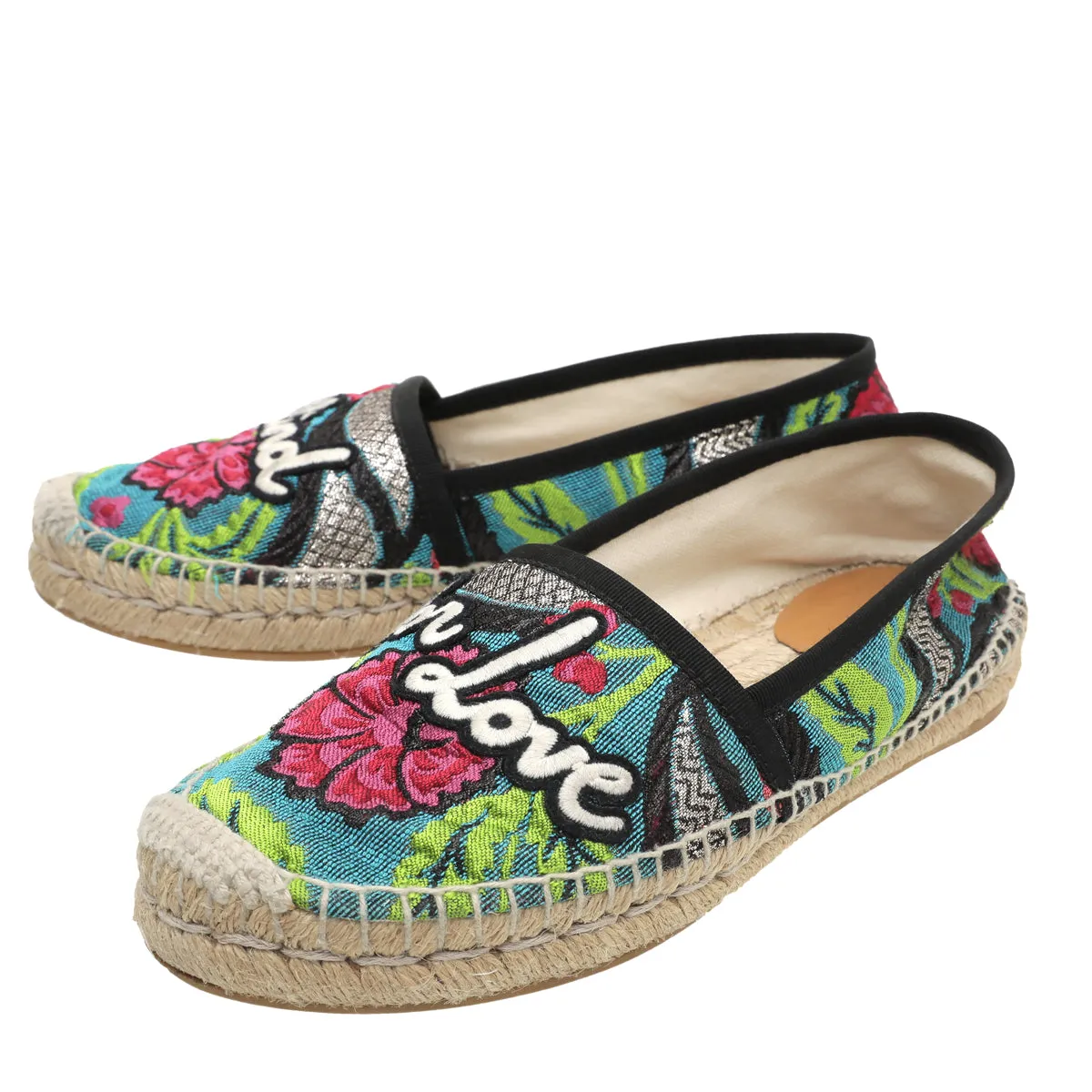 Work Wear Gucci Blue Multicolor Blind For Love Brocade Espadrille 36